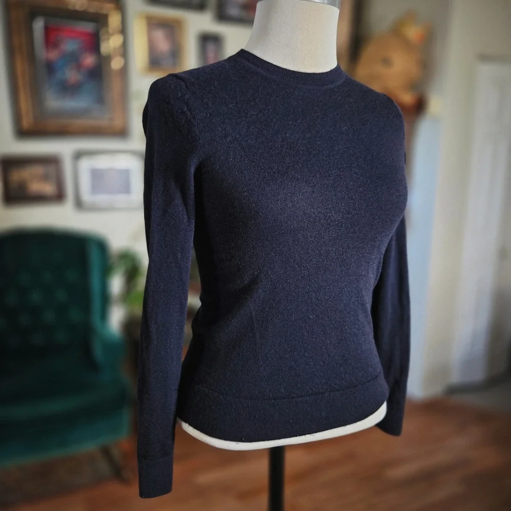Tory Burch Navy Blue 100% Cashmere Long Sleeve‎ Knit Crewneck Sweater